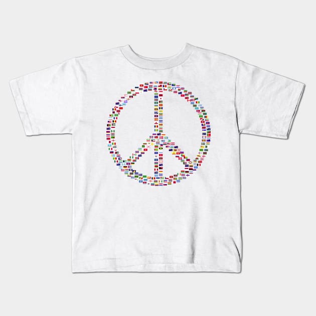 International Day of Peace Sign Flags of the World Kids T-Shirt by Sanu Designs